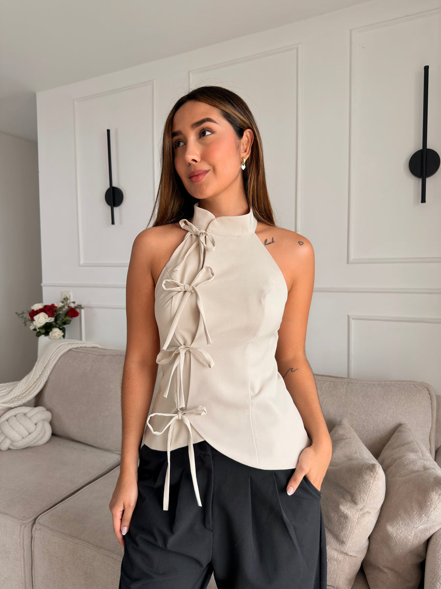 Valval Camisa tipo japonesa color beige claro – VALVAL